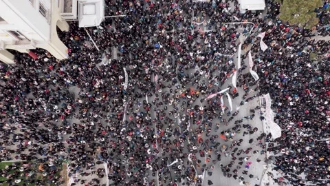 Crowd Gathering During Protest in Thessaloniki After the Tempi Train Accident Stock Footage 331634588