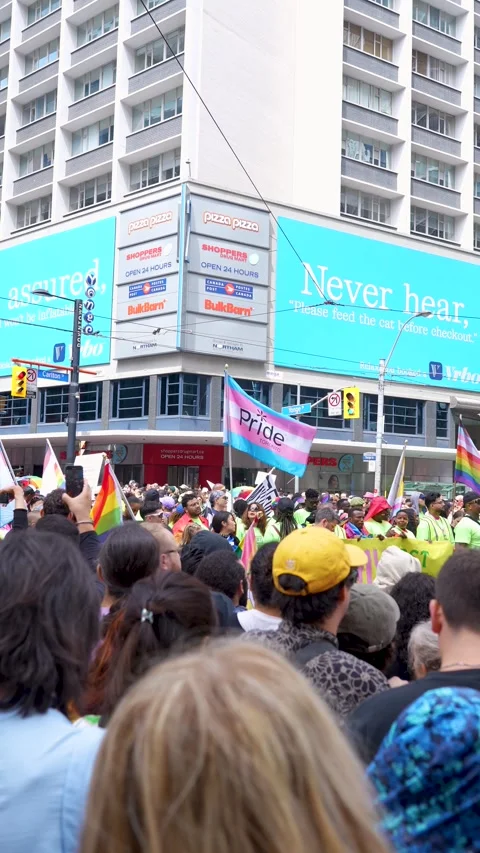 Crowd Gathering at Pride Parade Near Yonge Street Toronto Video stock 332018089