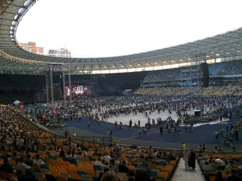 Crowd gathering at stadium Stock Photos