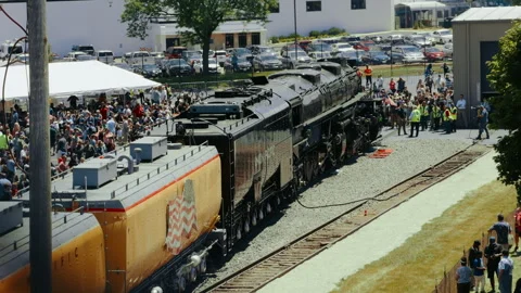 Crowd gathers around the famous Union Pacific Big Boy train No. 4014 steam Vidéo 345476834