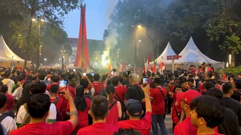 A crowd gathers outside the stadium 動画素材 299966689