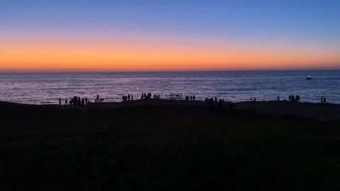 Crowd gathers at Sunset Cliffs  Stock Footage