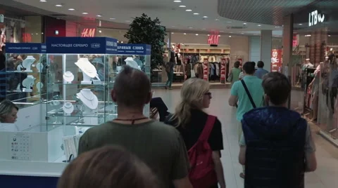 The crowd goes quickly through the mall Stock Footage 54934355