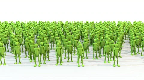 Crowd green characters with hands wave with shadows Video stock 526954