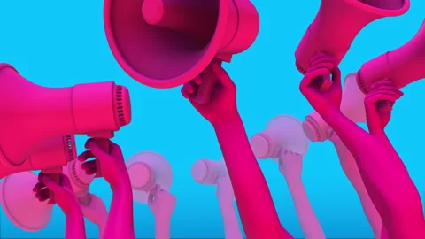 A Crowd Of Hands Holding Megaphones Stock Footage 293785475