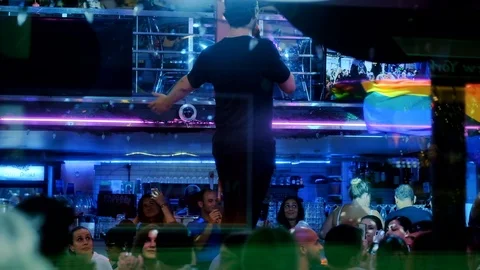 Crowd Having Fun in New York City Midtown Nigh Bar Stock Footage