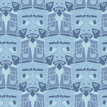 Crowd of identical grumpy men seamless vector mosaic pattern in blue colors Stock Illustration