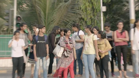 Crowd of Indian Students are waiting for the green light Video stock 90968103