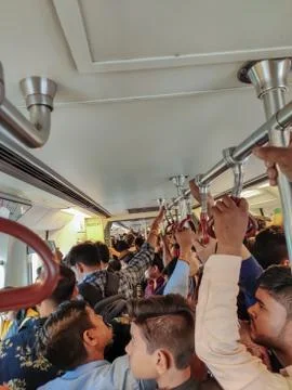 Crowd Inside the Delhi Metro Stock Photos