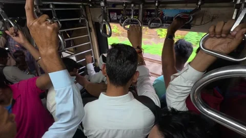 Crowd Inside Indian Local Train Coach During Daily Commute Stock-Footage 347519064
