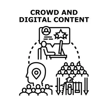 Crowd interacting with digital content and reviews Stock Illustration