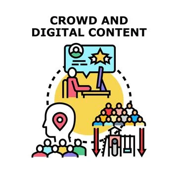 Crowd interacting with digital content and reviews Stock Illustration