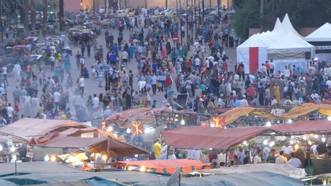 Crowd in Jemaa El Fna, square in Marrakech, Morocco, Africa in 4K, market Stock Footage 91785348