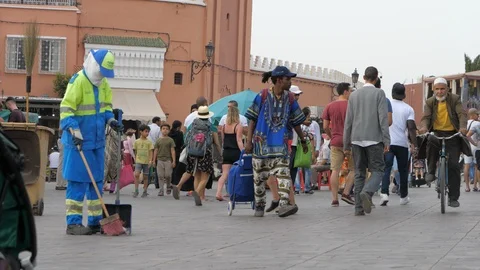 Crowd in Jemaa El Fna, square in Marrakech, Morocco, Africa in 4K Stock Footage 91787227