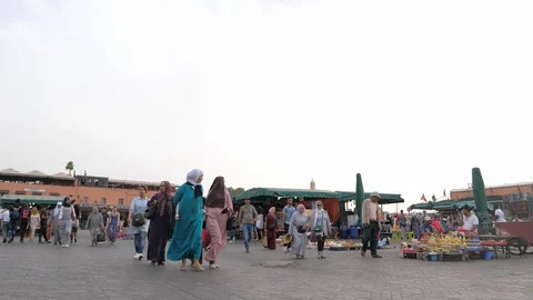 Crowd in Jemaa El Fna, square in Marrakech, Morocco, Africa in 4K, market Stock Footage 91787642