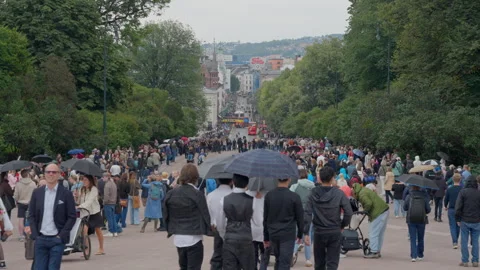 Crowd on Karl Johans Gate Avenue Viewed from Oslo Royal Palace Stock Footage 345001098