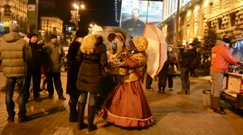 Crowd, Kiev State City Administration during Euro maidan meeting, Kiev, Ukraine. Stock Footage 46557395