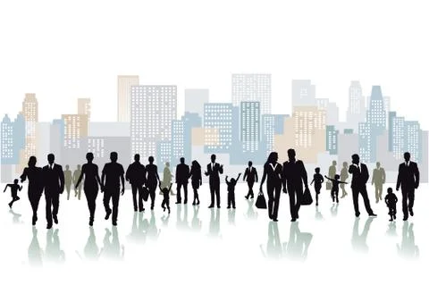 Crowd on a large square in the city Illustrazione stock