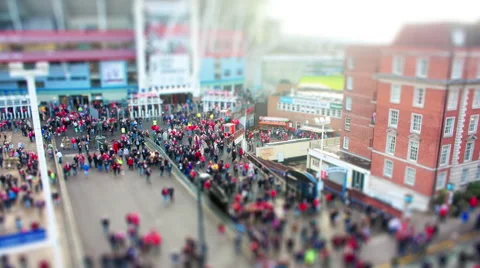 Crowd leaving Stadium. Tilt Shift Timelapse. Video stock 56029007
