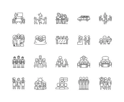 Crowd line icons, signs, vector set, outline illustration concept Stock Illustration