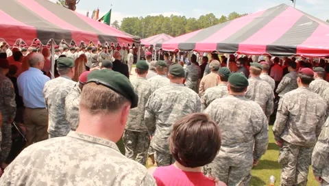 Crowd Listens to Bagpipes at Memorial (HD) co Stock Footage