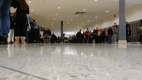 Crowd Long Lines Queue of Epeople Standing in Line for Job Application Emplo Stock Footage 124437625