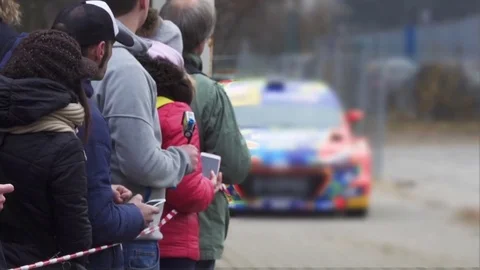 Crowd Look for Race Car Stock Footage 83085020