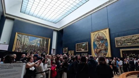 Crowd at Louvre Museum Exhibit Stock Footage 295399322