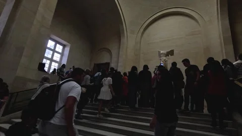 Crowd at Louvre Museum Staircase Stock Footage 296267835