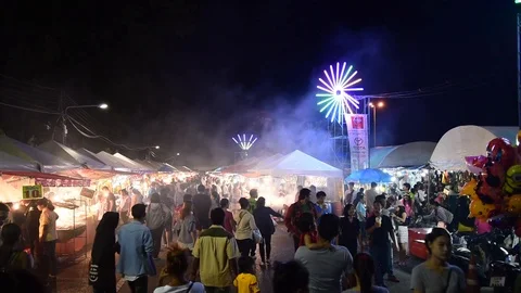 Crowd at Loy Krathong Celebration, Phuket, Thailand Stock Footage 86201021
