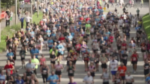 Crowd of Marathon Runners Gathered Together Running Race Stock Footage 346567905