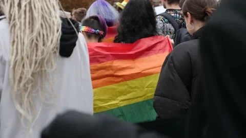 Crowd march on LGBT pride Stock Footage 161496330