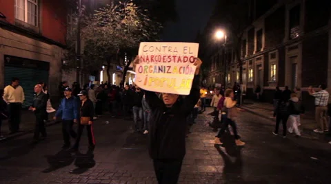 Crowd in a march protest for the 43 students disappeared in Ayotzinapa Guerrero. Stock Footage 44143443
