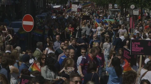 Crowd marching for Marriage Equality, Belfast UK, HD Stock Footage 119966848