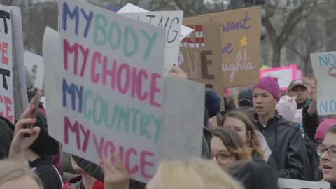 Crowd Marching Pan Signs Protestors - Womens March Vídeos de archivo 81252950