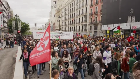Crowd marching in protest during Pro-Palestine demonstration 스톡 동영상 254367108