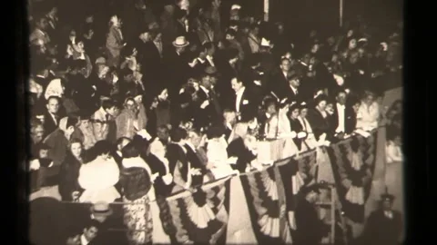 Crowd at Mardi Gras Parade Float, New Orleans, Celebration Street Part Stock Footage 130172987