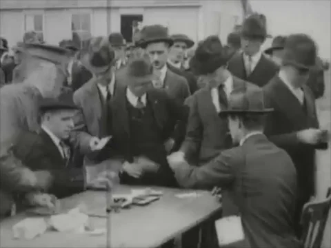 Crowd of men at camp, going through physical examination and get papers 1917 -18 Vídeos de archivo 99054181