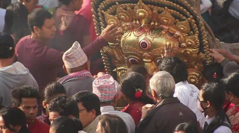 Crowd of Men with Macchindranāth Stock Footage 49571384