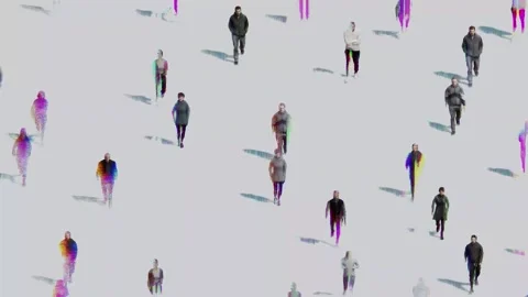 A crowd in motion with unstable holographic projection and digital interference. Stock Footage 313652154