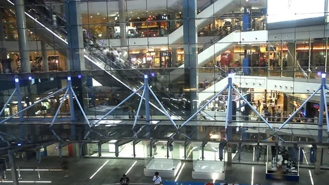 Crowd moving inside modern building, time lapse Stock Footage 77649691