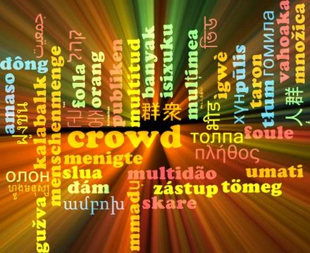 Crowd multilanguage wordcloud background concept glowing Stock-Illustration