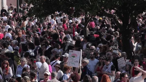 Crowd on a parade manifestation, peacefull protest during the celebrations of 스톡 동영상 334166138