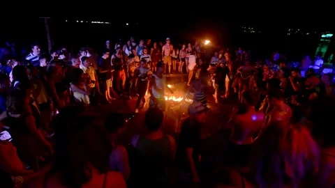 Crowd partying in Phi Phi Island beach at night. Stock Footage