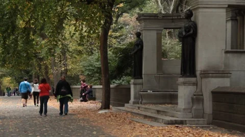 Crowd Pass Monuments during Fall on 5th Stock Footage 53848306