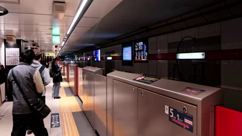 Crowd of passenger gather on platform of Tokyo Metro Marunouchi Line  Stock Footage 189494361