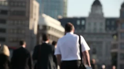 Crowd of pedestrian commuters on London Bridge 07 Stock Footage