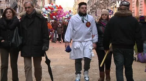Crowd, pedestrians. Colored Balloons. Stock Footage