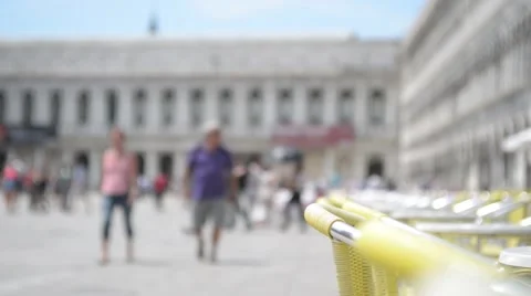 Crowd of People and cafe on the Square San Marco in Venice Stock Footage 52104514