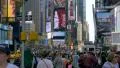 Crowd of people and commercial billboards Times Square NYC New York City day 4k or 4k+ Resolution